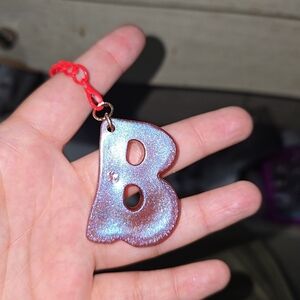 Shimmering B Keychain with Red Chain
